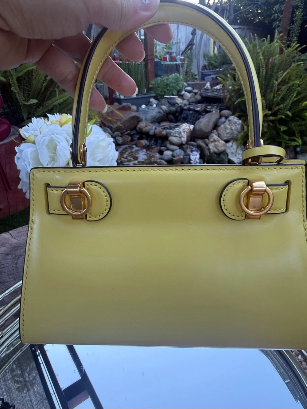 Tory Burch Lemon Yellow Top-Handle Satchel with Gold Hardware